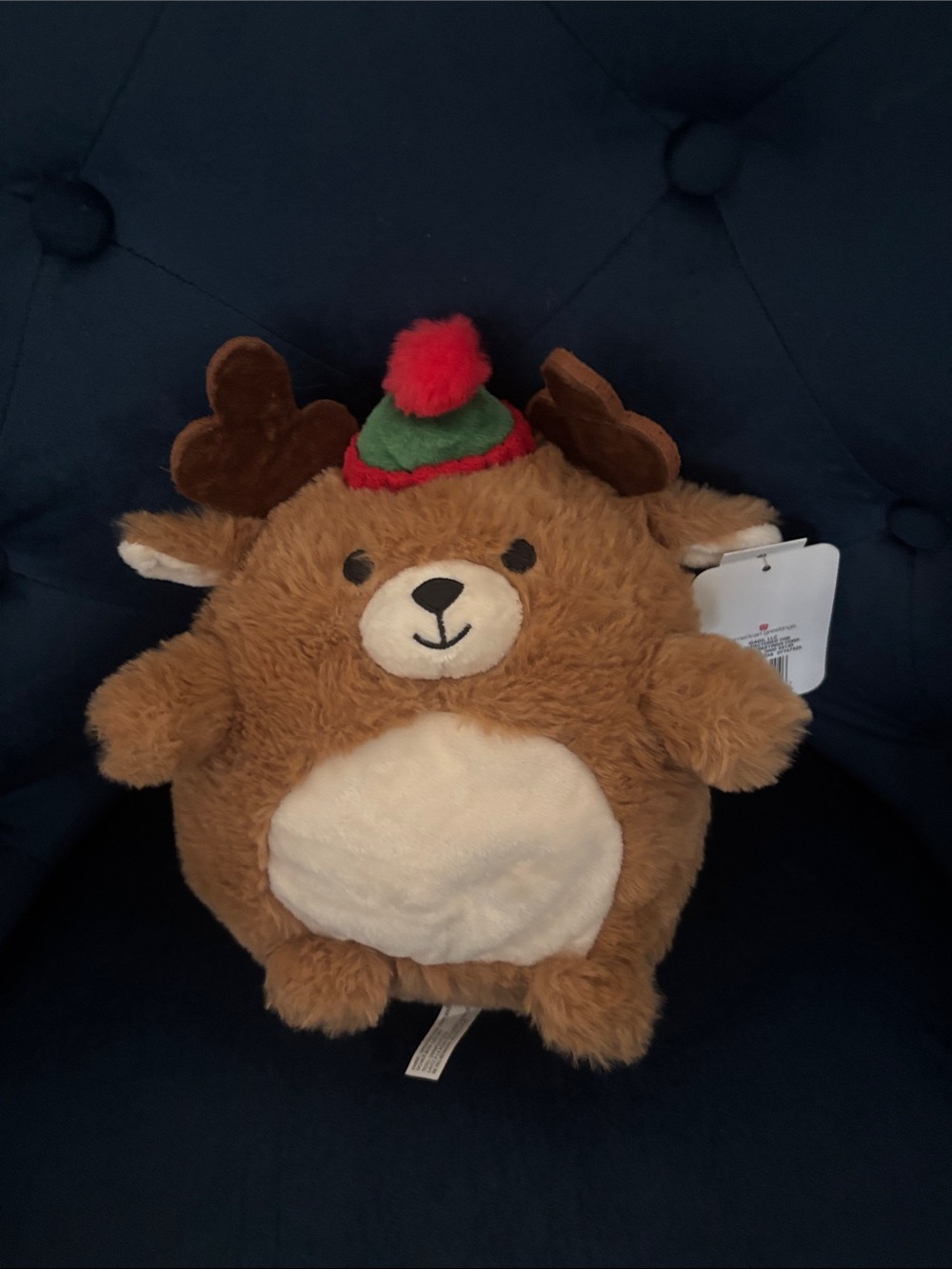 American Greetings Brown and Cream Reindeer Plush with Red & Green Hat